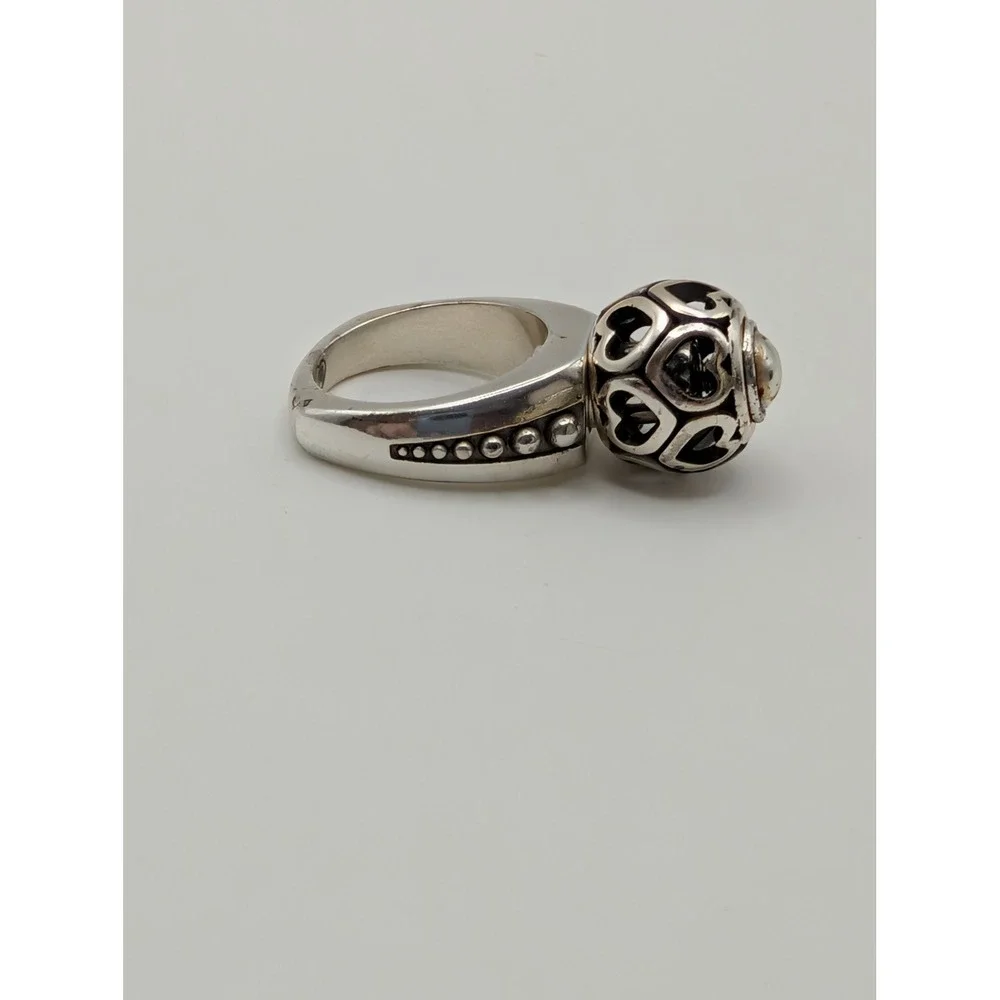 Brighton Silver Tone Swivel Heart Filigree Orb Statement Ring Size 6.5 with Box